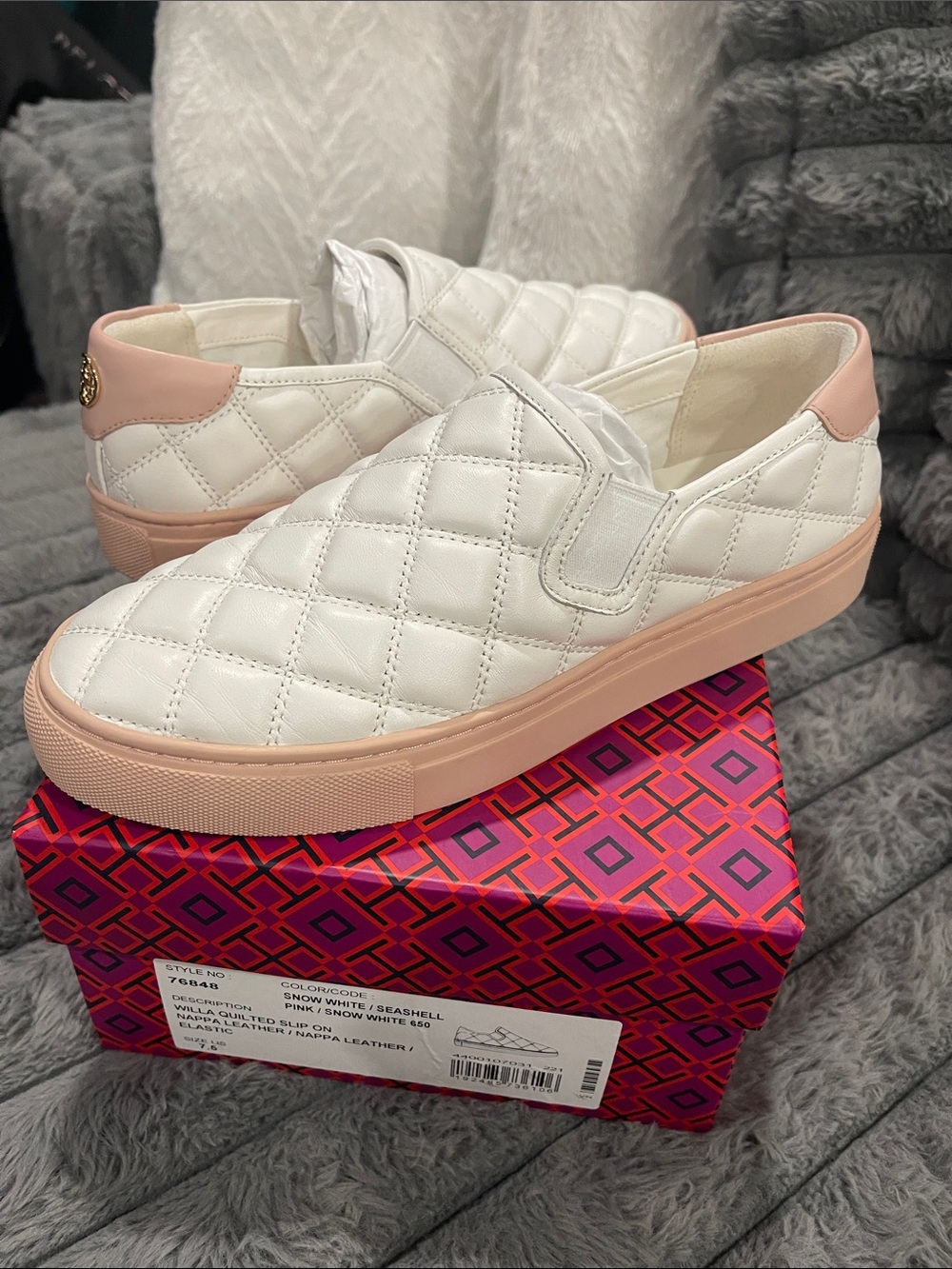 Tory Burch Quilted Slip-On Mules in White and Blush - Picture 3 of 4